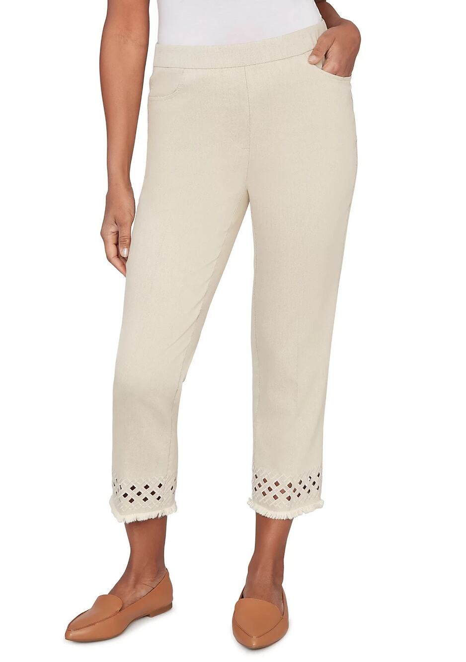 Alfred Dunner Women's Detail Driven Geo Cut Out Ankle Pant Alabstr Size 6P 3901